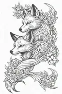Nine-tailed fox in flowers tattoo design idea