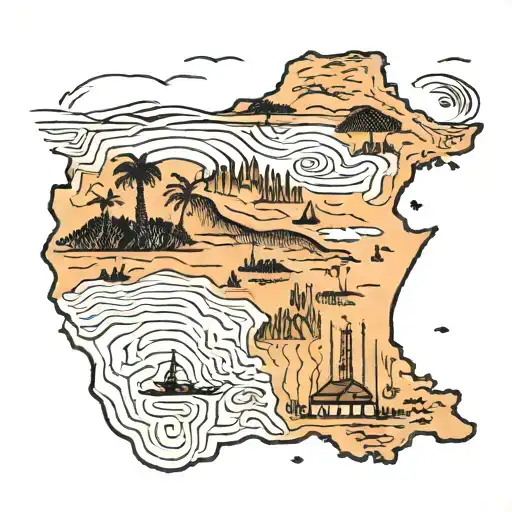 African continent map showing all continent and Nile river on it. it could simplify the topography of the continent  tattoo design idea