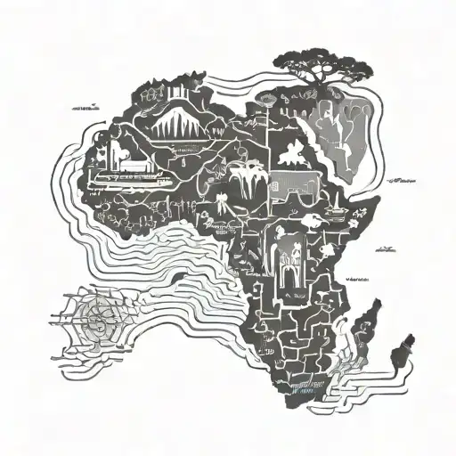 African continent map showing all continent and Nile river on it. it could simplify the topography of the continent  tattoo design idea