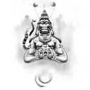The tattoo depicts Hanuman in mid-flight, soaring through the skies with grace and power. His muscular form is accentuat tattoo design idea