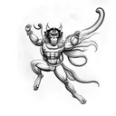 The tattoo depicts Hanuman in mid-flight, soaring through the skies with grace and power. His muscular form is accentuat tattoo design idea