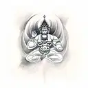 The tattoo depicts Hanuman in mid-flight, soaring through the skies with grace and power. His muscular form is accentuat tattoo design idea