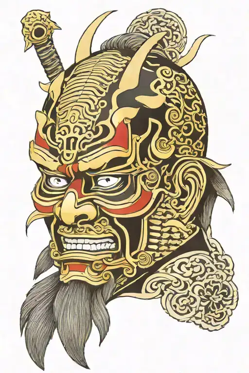 Japanese samurai mask tattoo design idea