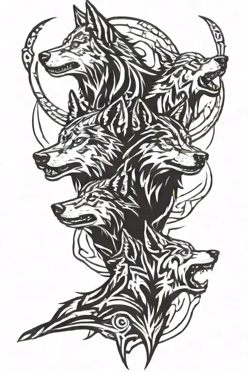 wolves howling tattoo design idea