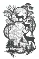 deer, forest, moon tattoo design idea