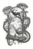 deer, forest, moon tattoo design idea