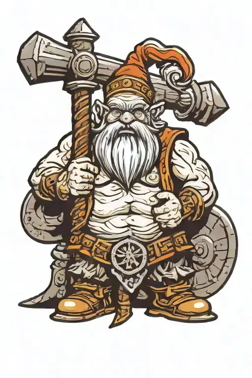 dwarf fantasy fighter hammer tattoo design idea