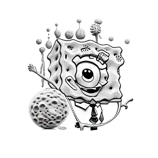 SpongeBob and sandy and patrik in moon tattoo design idea