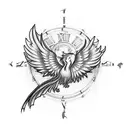 A majestic phoenix perched on a clock tower tattoo design idea