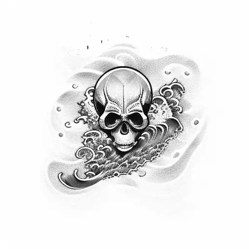 Ocean Wave and skull tattoo design idea