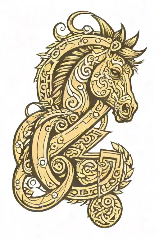 horse shoe with number 5 elements tattoo design idea