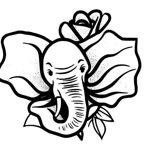 elephant roses tattoo design idea