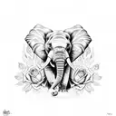 elephant roses tattoo design idea