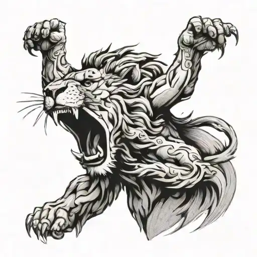 A lion roaring majestically in front of the Rome Coliseum tattoo design idea