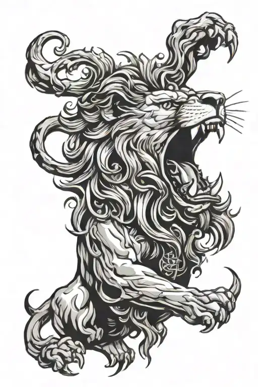A lion roaring majestically in Rome Coliseum tattoo design idea