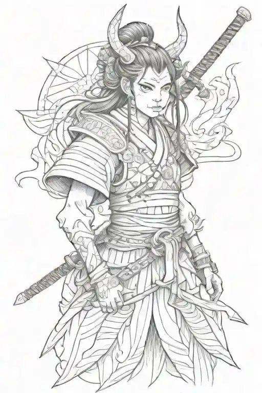 japanese samurai demon girl tattoo design idea