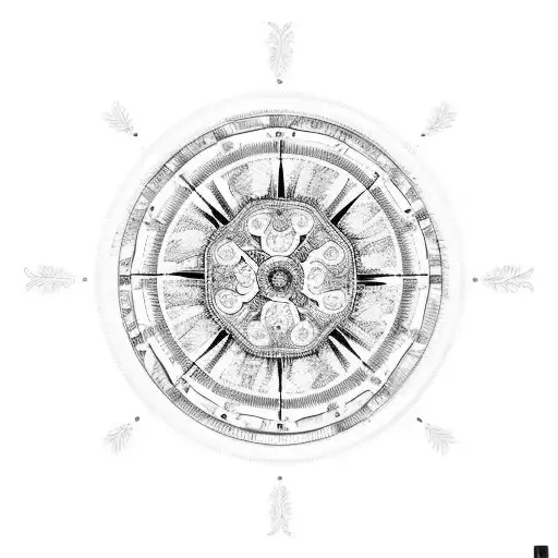 A collection of antique wood levels arranged in a circular pattern, with each level representing a different season tattoo design idea