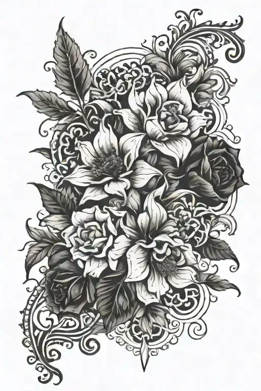Floral dark gothic style tattoo design idea