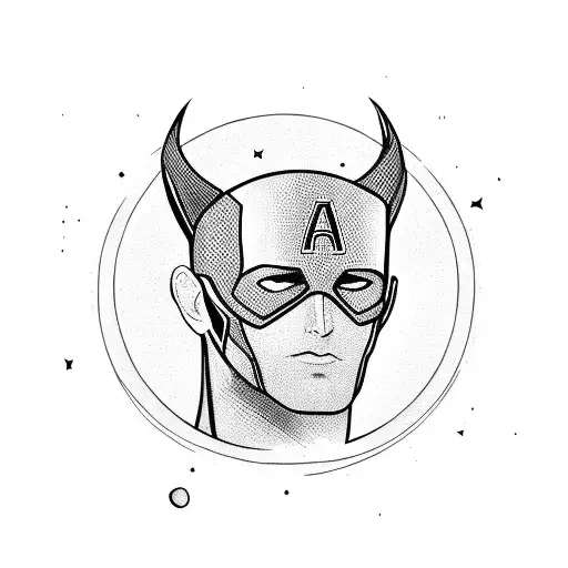 superhero man. tall and thin. dark hair. letter A on chest. tattooed. aviator eyeglasses. tattoo design idea