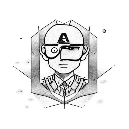superhero man. tall and thin. dark hair. letter A on chest. tattooed. aviator eyeglasses. tattoo design idea