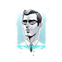 superhero man. tall and thin. dark hair. letter A on chest. tattooed. aviator eyeglasses. tattoo design idea