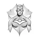 superhero man. tall and thin. dark hair. letter A on chest. tattooed. aviator eyeglasses. tattoo design idea