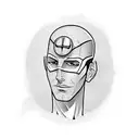 superhero man. tall and thin. dark hair. letter A on chest. tattooed. aviator eyeglasses. tattoo design idea