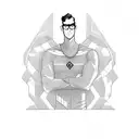 superhero man. tall and thin. dark hair. letter A on chest. tattooed. aviator eyeglasses. tattoo design idea