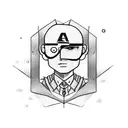 superhero man. tall and thin. dark hair. letter A on chest. tattooed. aviator eyeglasses. tattoo design idea