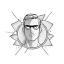 superhero man. tall and thin. dark hair. letter A on chest. tattooed. aviator eyeglasses. tattoo design idea