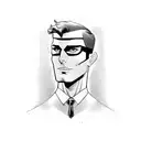superhero man. tall and thin. dark hair. letter A on chest. tattooed. aviator eyeglasses. tattoo design idea