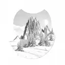 A sketch-style mountain range with a lone figure standing at the summit tattoo design idea
