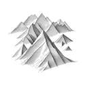 A sketch-style mountain range with a lone figure standing at the summit tattoo design idea