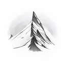 A sketch-style mountain range with a lone figure standing at the summit tattoo design idea