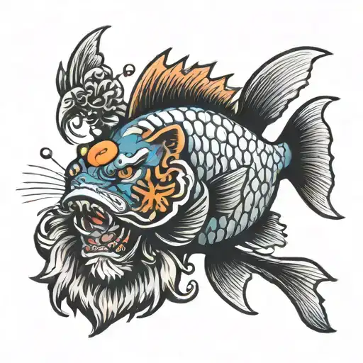 fish and lion tattoo design idea