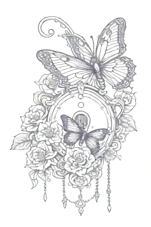 purple turn butterfly with a padlock and chain flowers   tattoo design idea