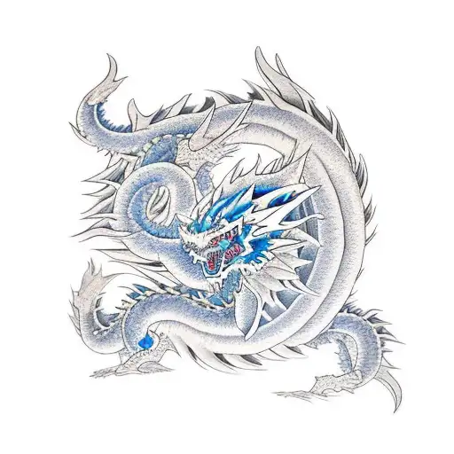 blue eyes white dragon tattoo design idea