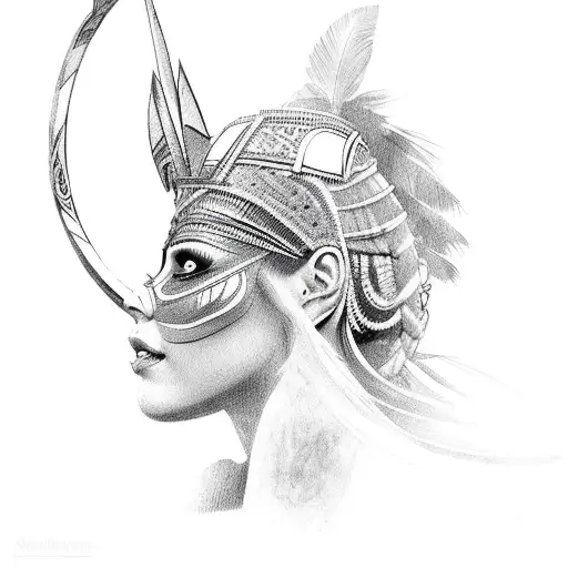 amazonian warrior woman silhouette  tattoo design idea