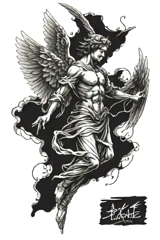 the archangel who burst out of prison on wings and received the long-awaited freedom, strength and independence tattoo design idea