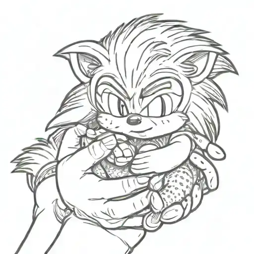 sleeping baby Sonic the hedgehog held in 2 hands  tattoo design idea