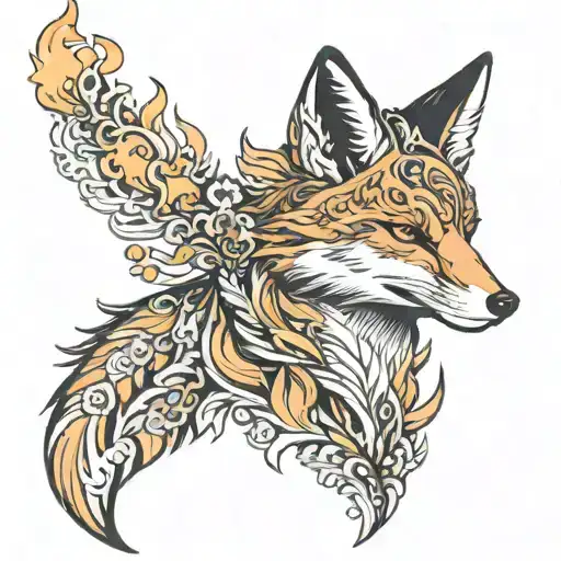 a fox with fire on his eartips wanting to spit a flamethower with his mouth  tattoo design idea