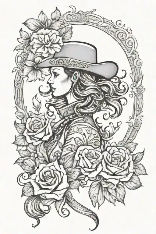 feminine yet badass tattoo including western cowgirl, Slovenian symbolism, and florals tattoo design idea
