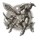 Interstellar battle scene featuring gladiators fighting aliens tattoo design idea