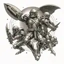 Interstellar battle scene featuring gladiators fighting aliens tattoo design idea