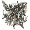 Interstellar battle scene featuring gladiators fighting aliens tattoo design idea