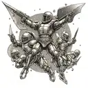 Interstellar battle scene featuring gladiators fighting aliens tattoo design idea