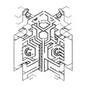 Two letters "G,G". that must include a minimalist athom and a computer script tattoo design idea