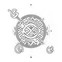 Two letters "G,G". that must include a minimalist athom and a computer script tattoo design idea