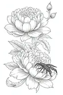 chrysanthemum with peony and scorpion  tattoo design idea