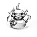 Rubber duck breathing fire in sketch style tattoo design idea
